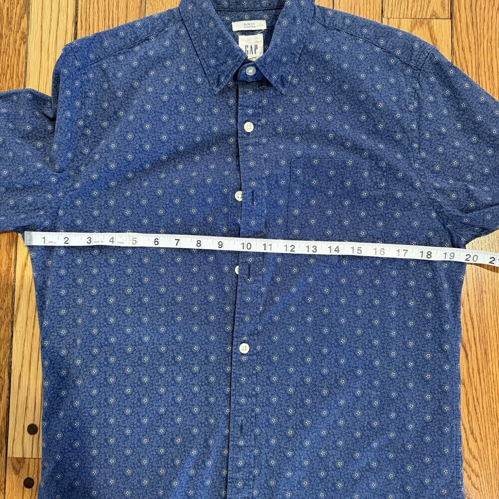 GAP Slim Fit Stretch Button Up Shirt Men’s Medium Blue Patterned Long Sleeve - Picture 5 of 9